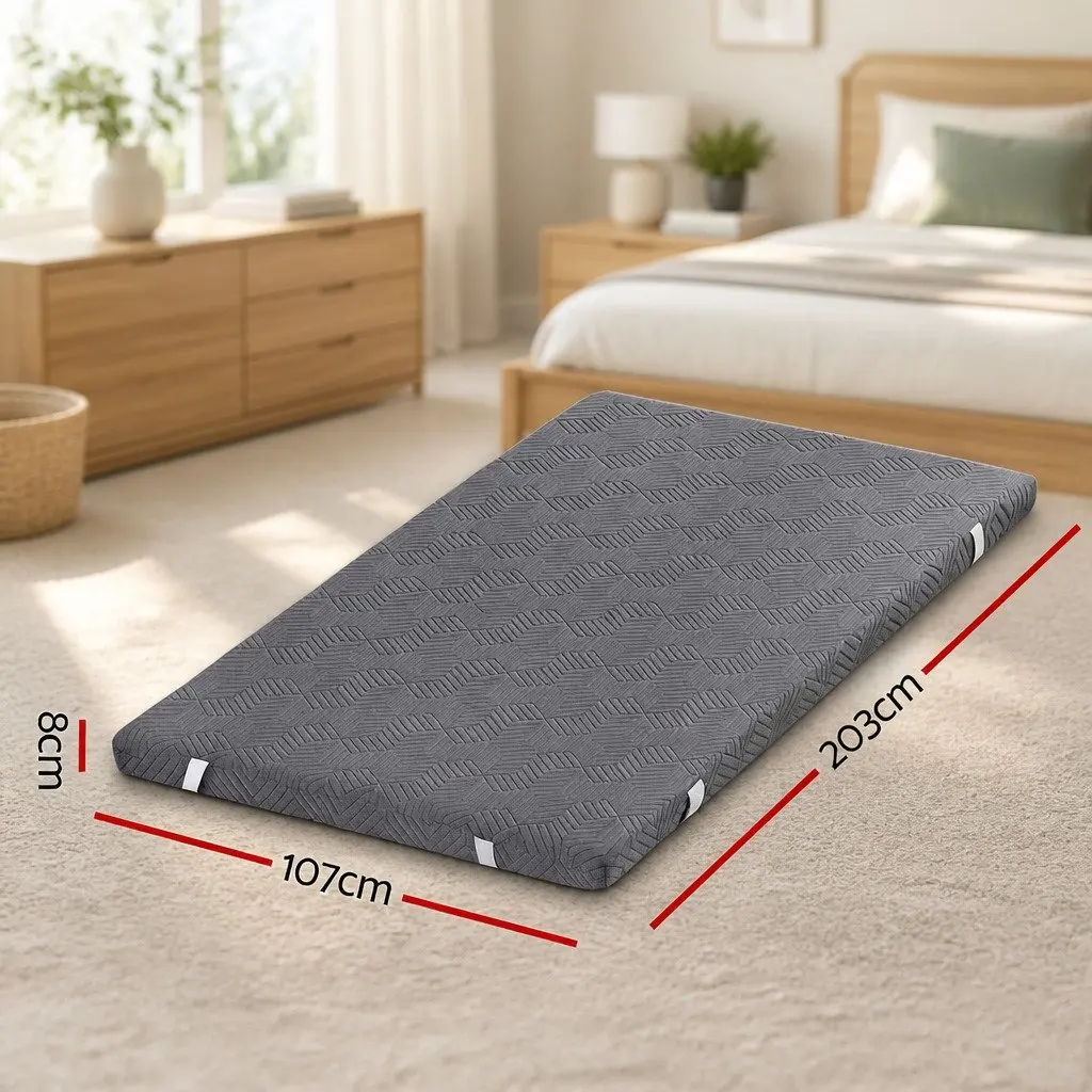 Gel Infused Dual Layer Memory Foam Mattress Topper 8cm King Single Grey Bamboo Cover