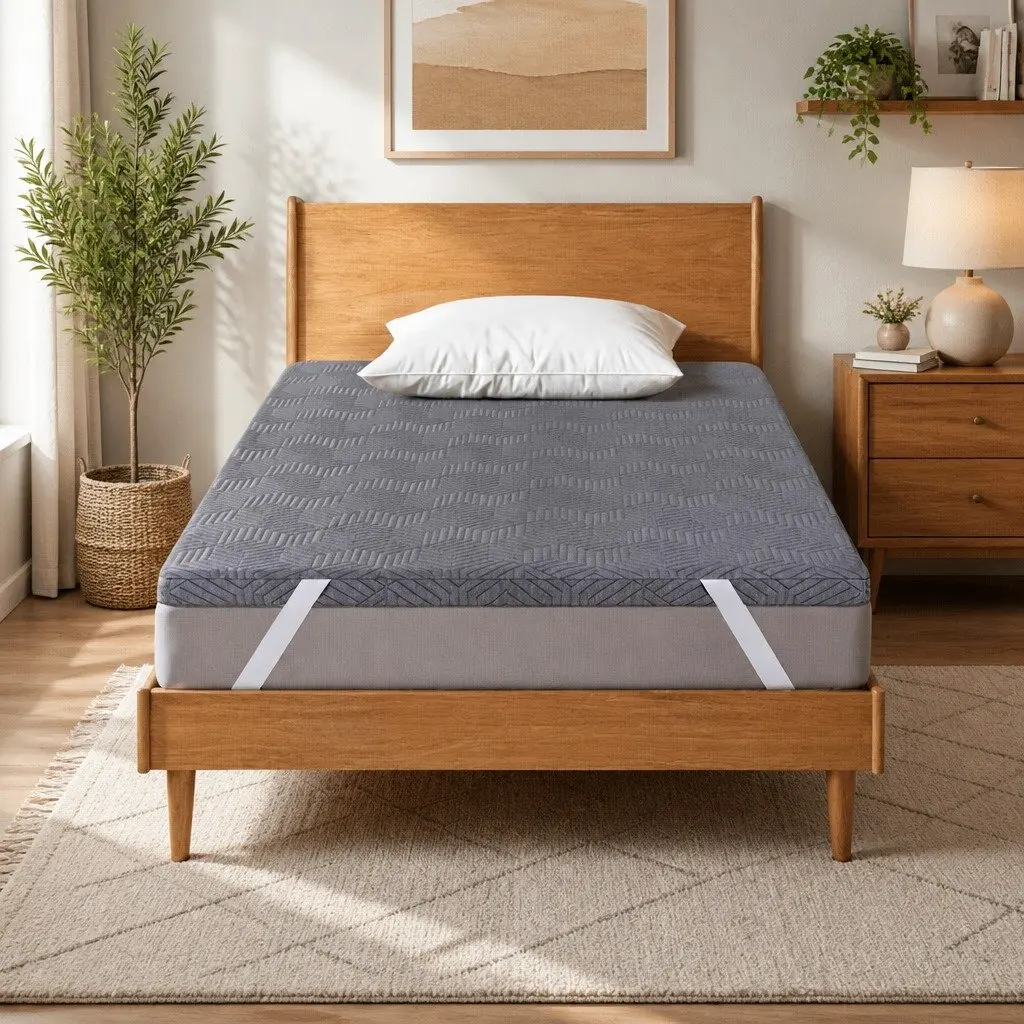 Gel Infused Dual Layer Memory Foam Mattress Topper 8cm King Single Grey Bamboo Cover
