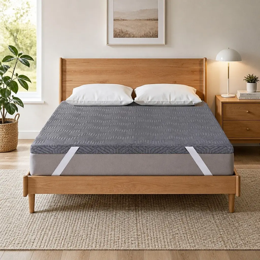 Gel Infused Memory Foam Mattress Topper 8cm Queen Bamboo Cover Grey Dual Layer