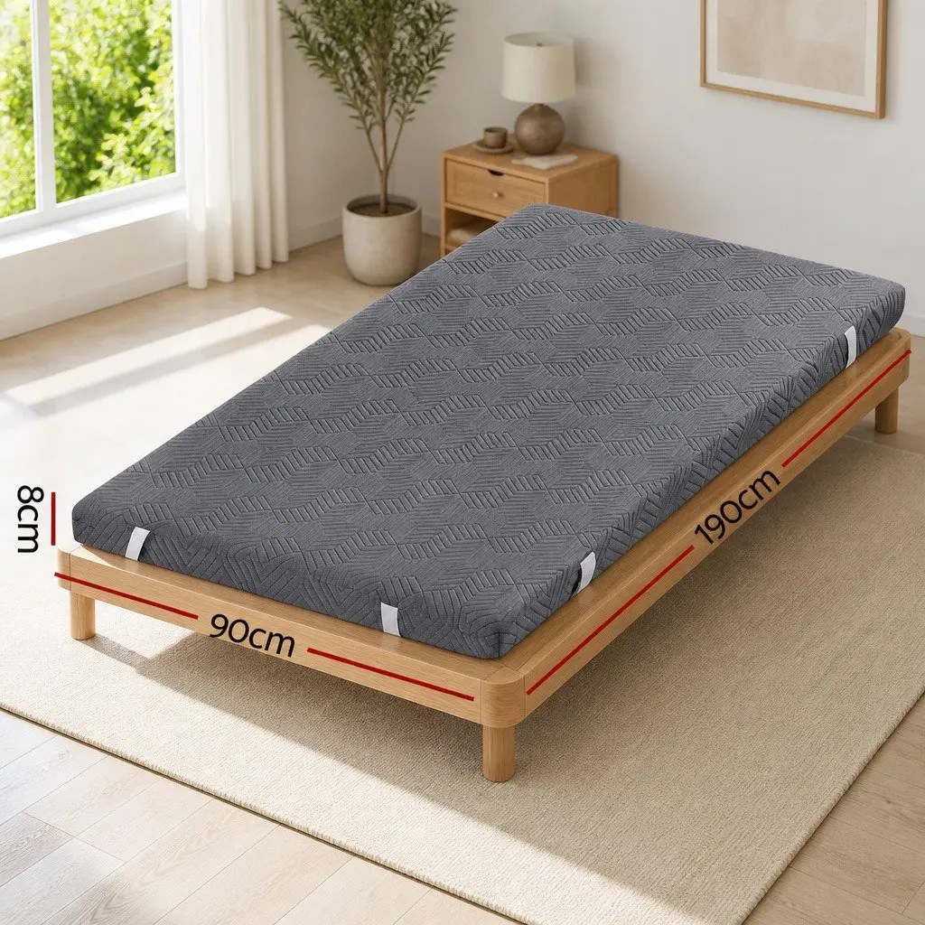Memory Foam Mattress Topper Pressure Relief 8cm Single Bed Grey