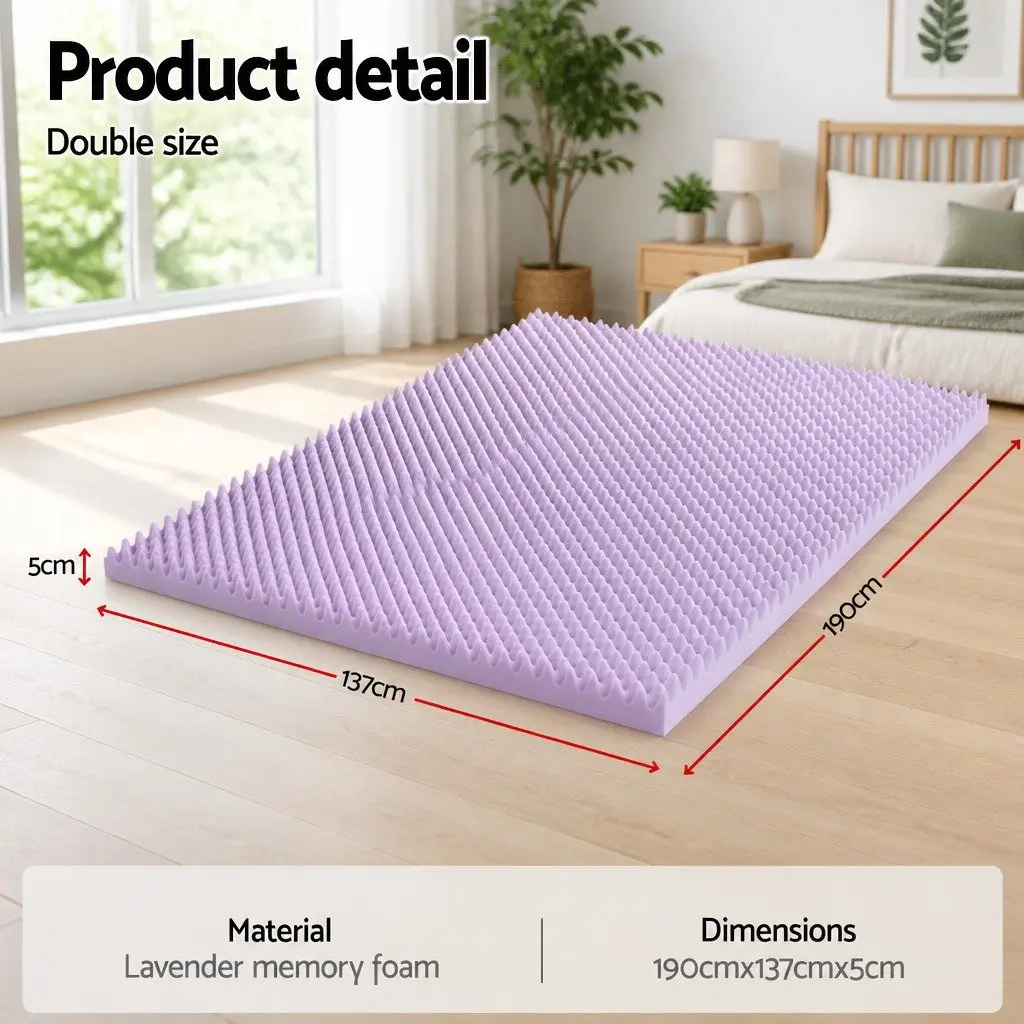 Memory Foam Mattress Topper Lavender Infused 5cm Double Egg Crate