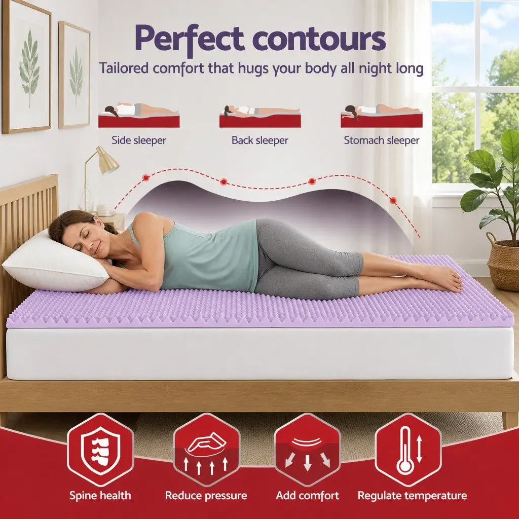Memory Foam Mattress Topper Lavender Infused 5cm Double Egg Crate