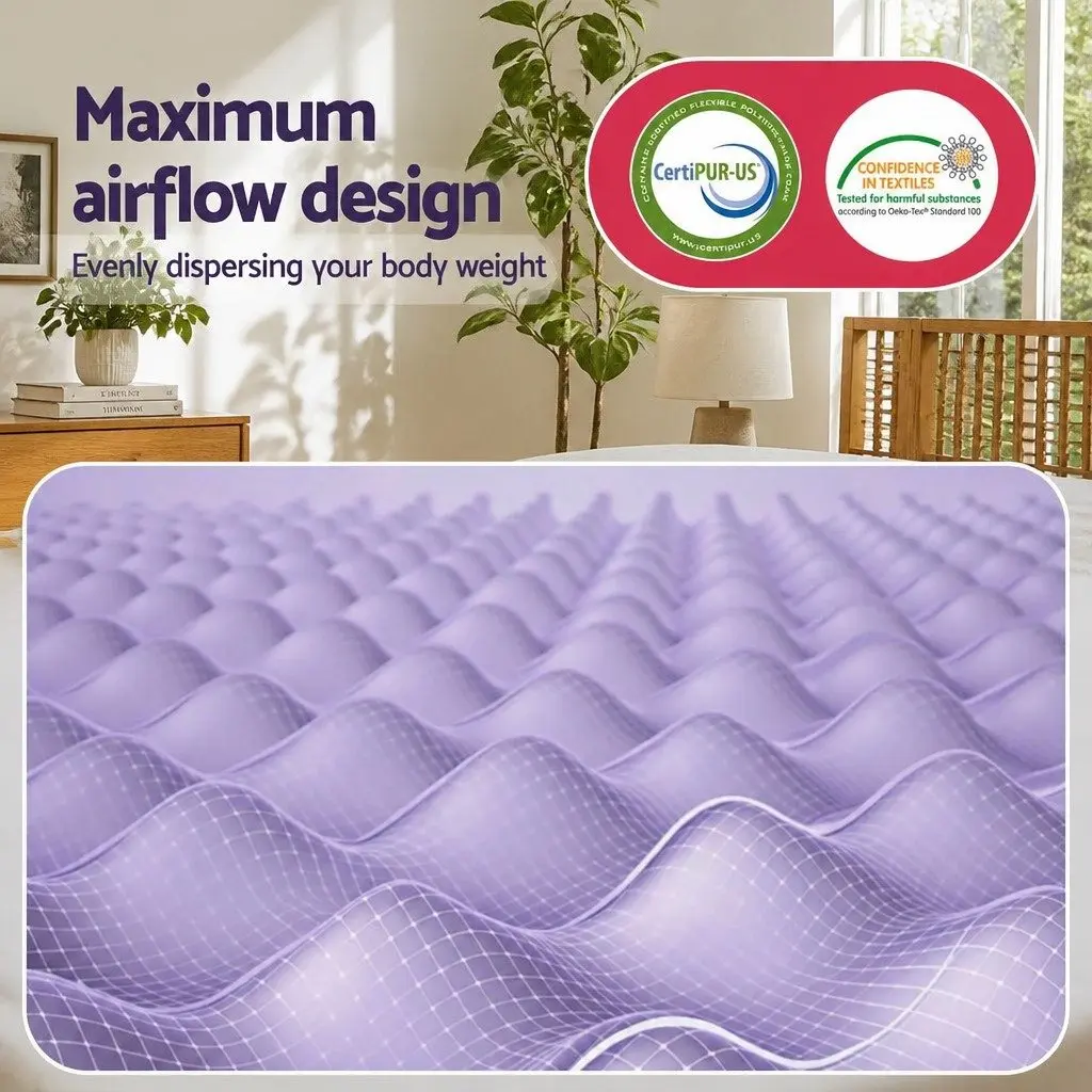 Memory Foam Mattress Topper Lavender Infused 5cm Double Egg Crate