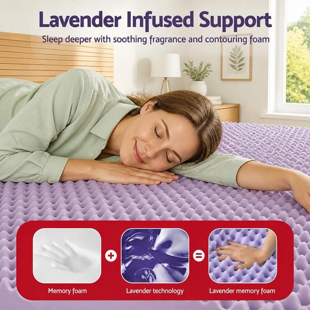 Memory Foam Mattress Topper Lavender Infused 5cm Double Egg Crate