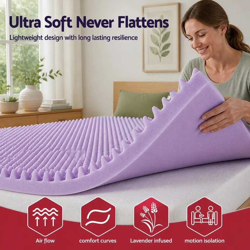 Memory Foam Mattress Topper Lavender Infused 5cm Double Egg Crate
