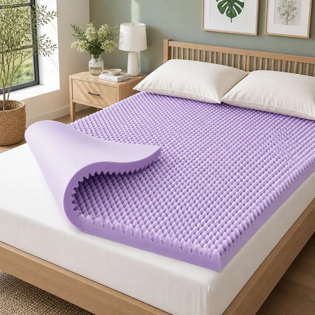 Memory Foam Mattress Topper Lavender Infused 5cm Double Egg Crate