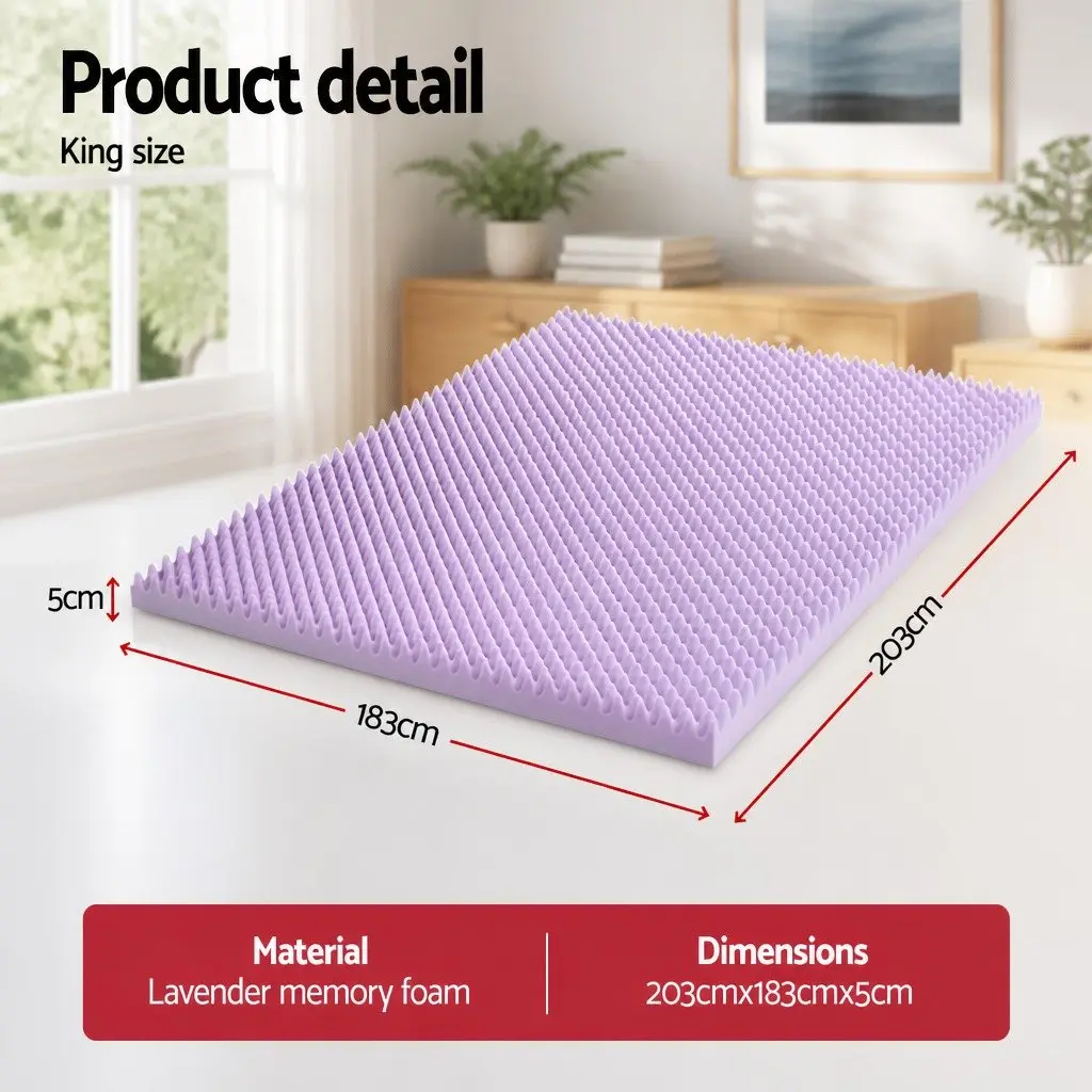 Memory Foam Mattress Topper King 5cm Lavender Infused Egg Crate Pad