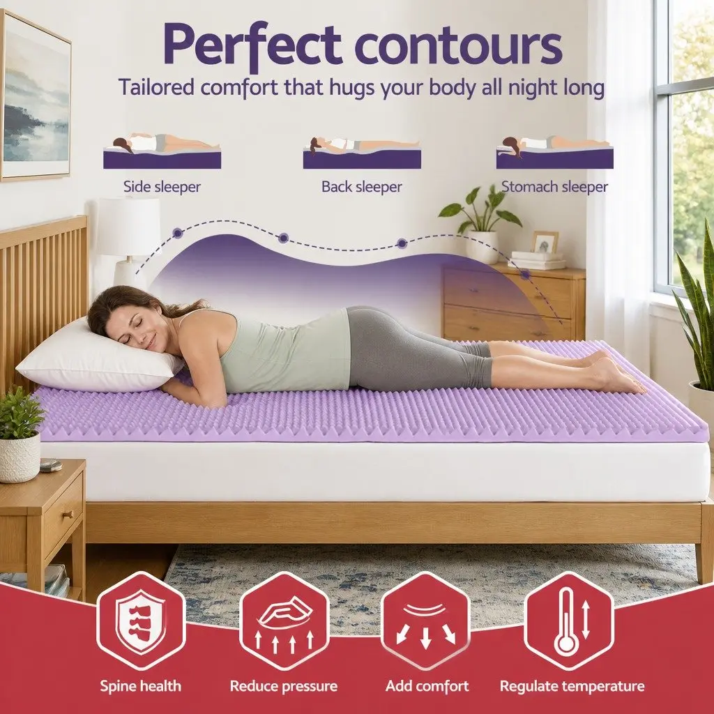 Memory Foam Mattress Topper King 5cm Lavender Infused Egg Crate Pad