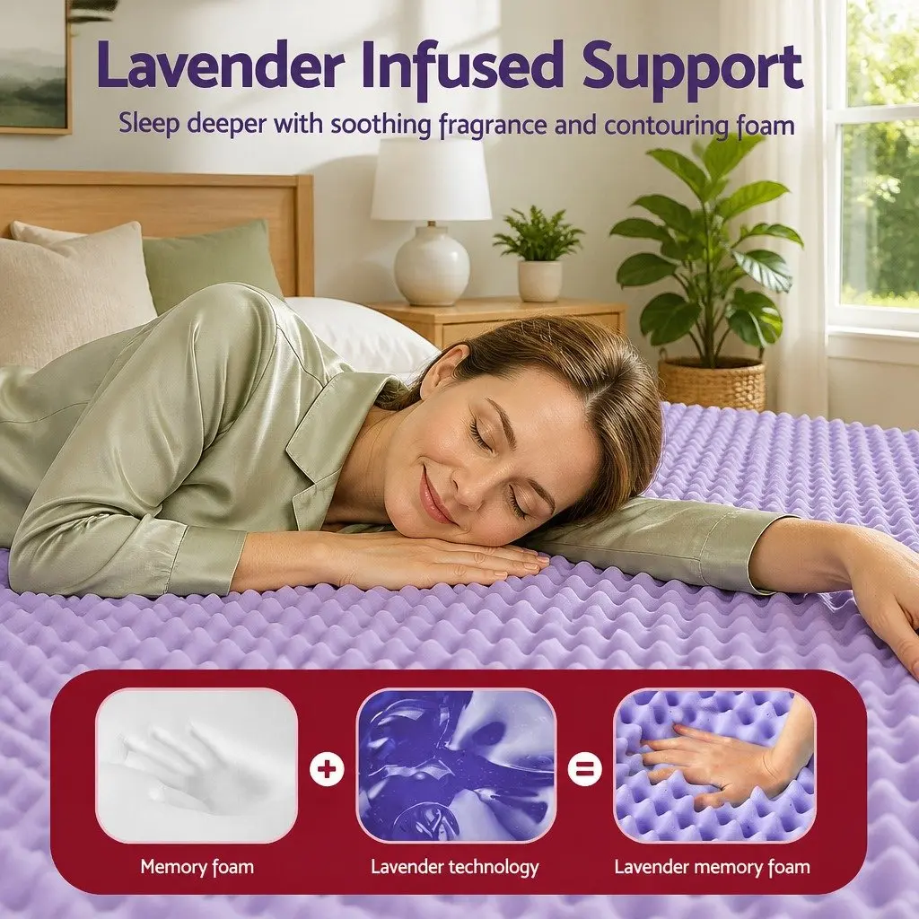 Memory Foam Mattress Topper King 5cm Lavender Infused Egg Crate Pad