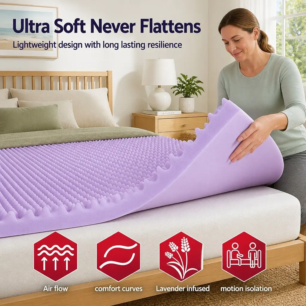 Memory Foam Mattress Topper King 5cm Lavender Infused Egg Crate Pad