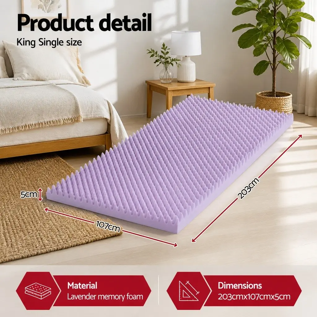 Memory Foam Mattress Topper 5cm Pressure Relief King Single Lavender