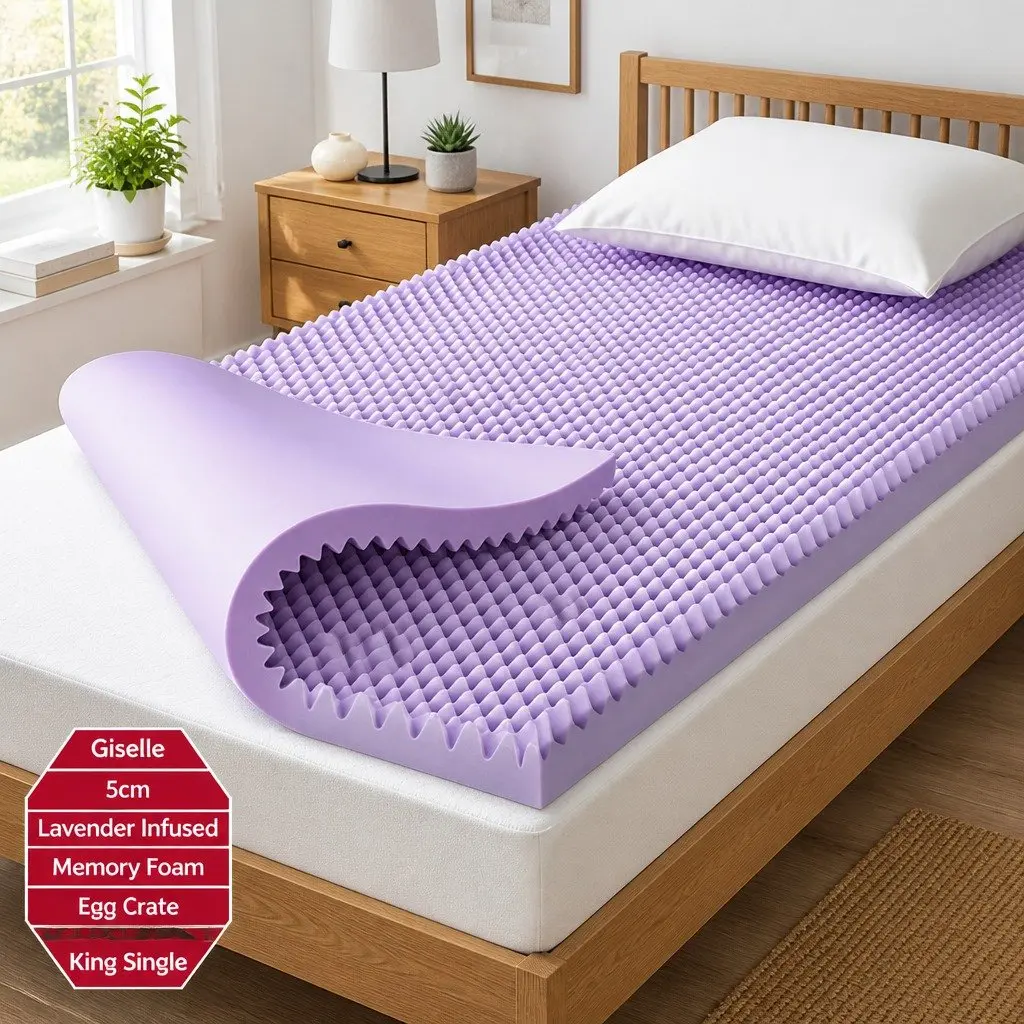 Memory Foam Mattress Topper 5cm Pressure Relief King Single Lavender