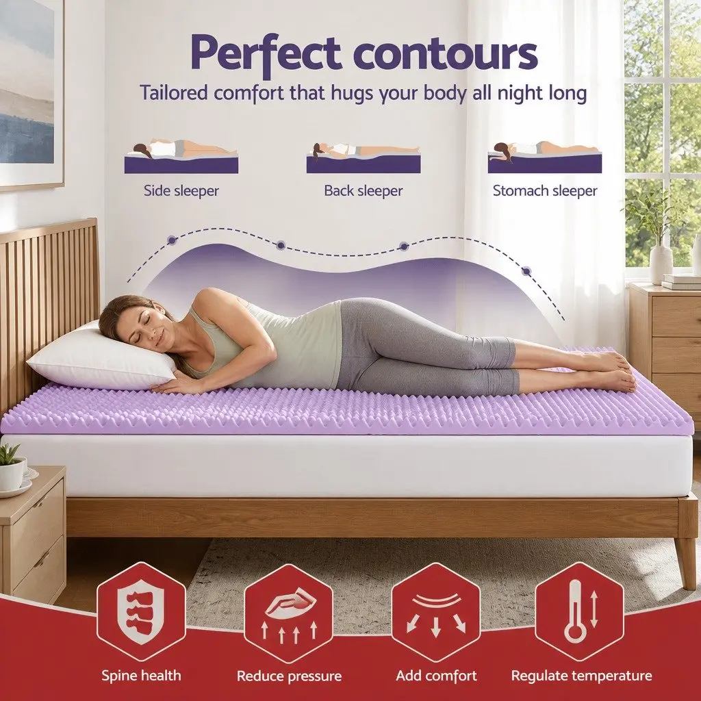 Memory Foam Mattress Topper Single 5cm Lavender Infused Egg Crate Pad