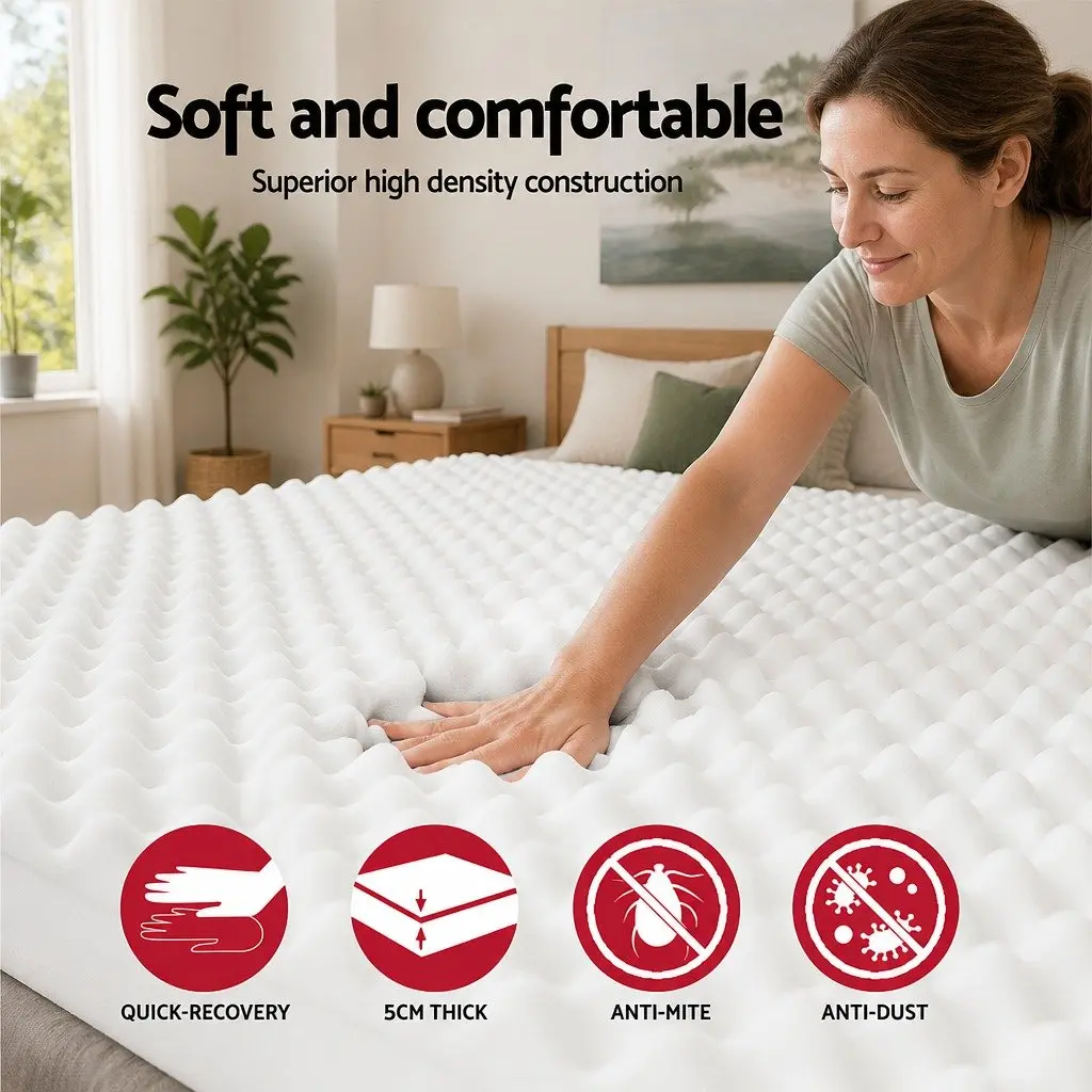 Foam Mattress Topper Egg Crate Comfort Support 5cm Double White
