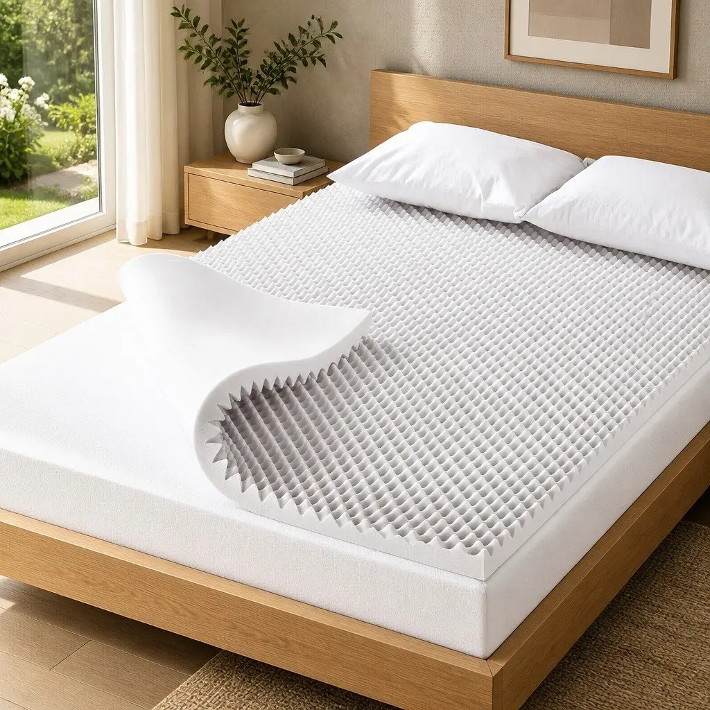 Memory Foam Mattress Topper Egg Crate 5cm Queen Bed White Comfort Layer Support