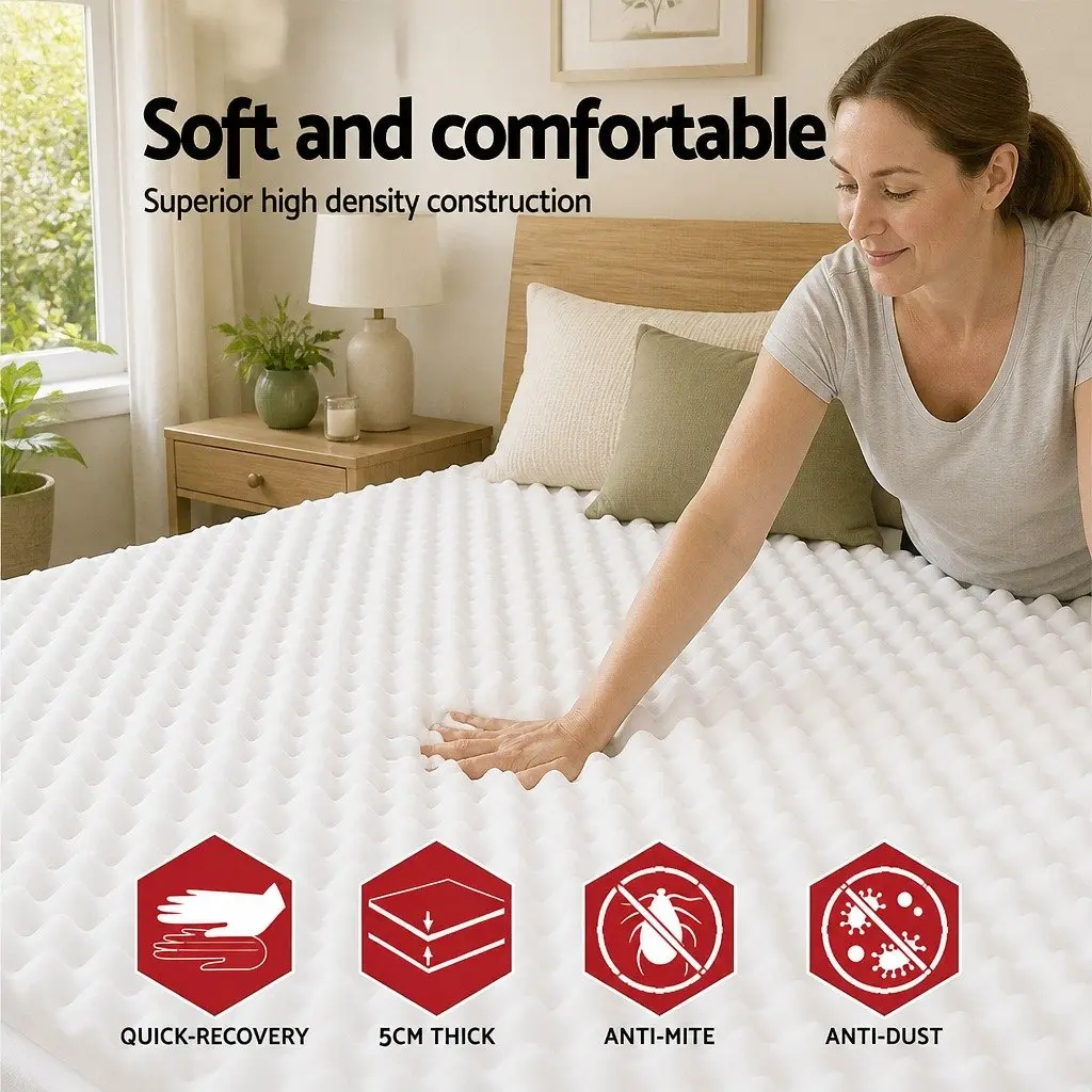 Memory Foam Mattress Topper Egg Crate 5cm Queen Bed White Comfort Layer Support