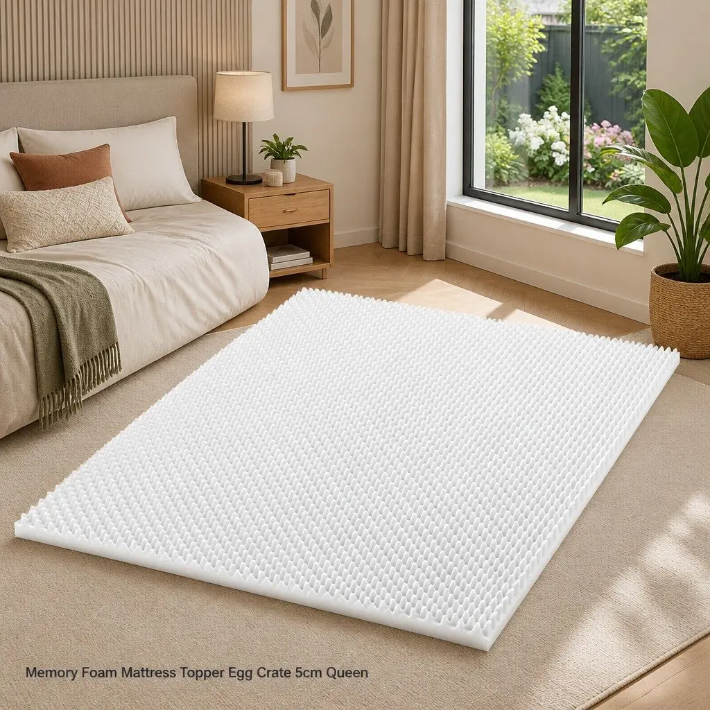 Memory Foam Mattress Topper Egg Crate 5cm Queen Bed White Comfort Layer Support