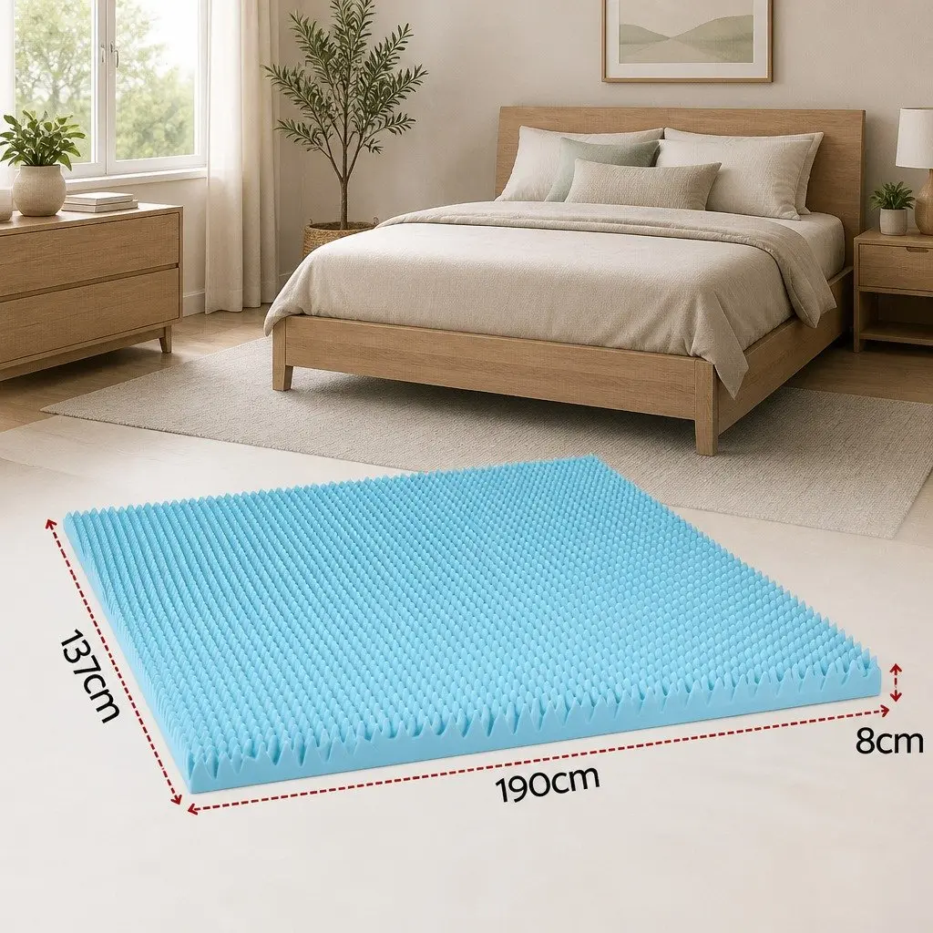 Memory Foam Mattress Topper 8cm Double Cool Gel Breathable Bamboo Cover White