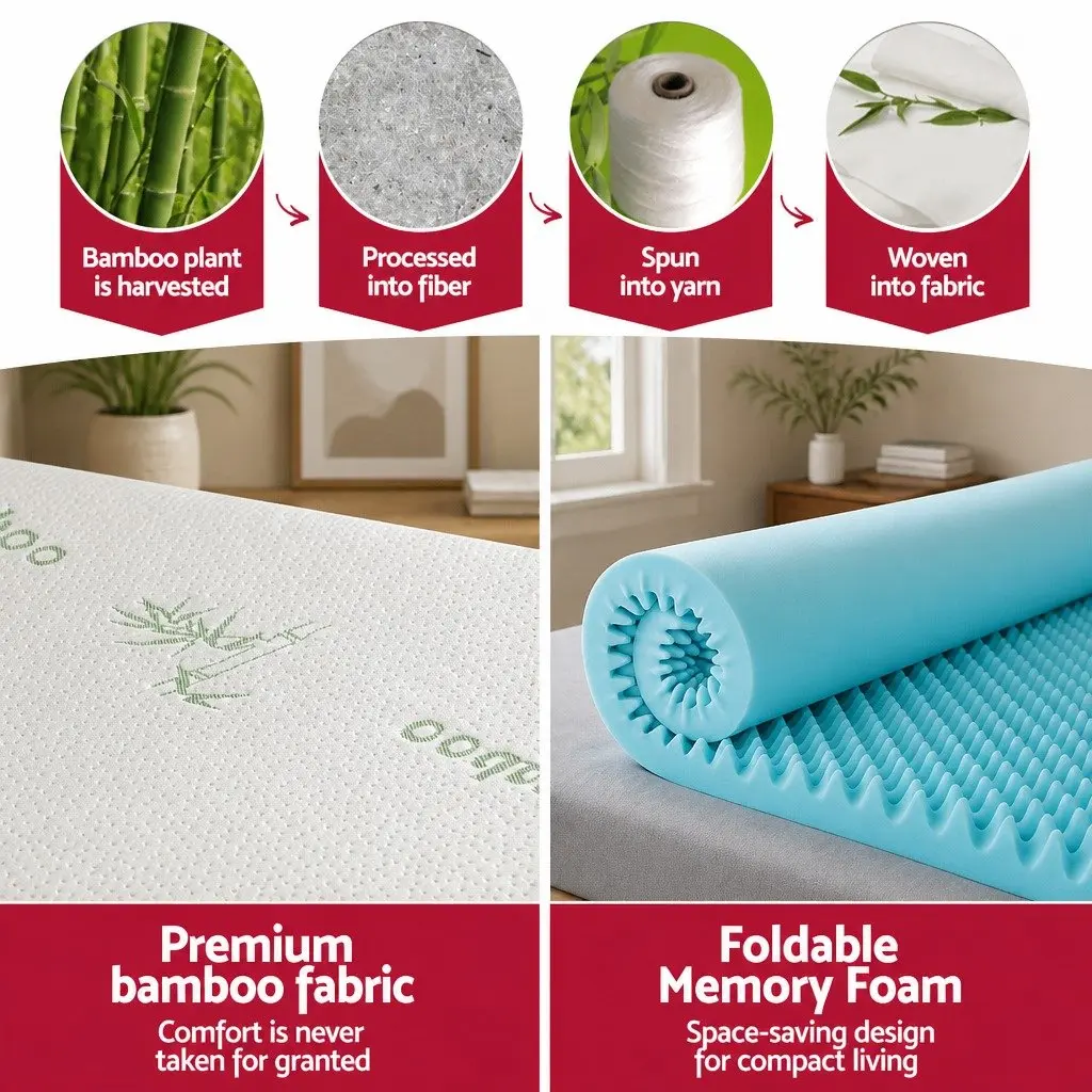 Memory Foam Mattress Topper 8cm Double Cool Gel Breathable Bamboo Cover White