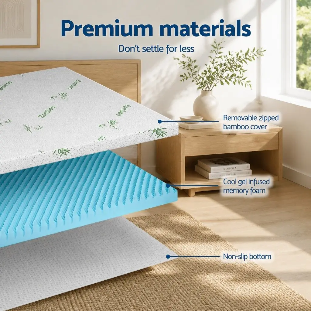 Memory Foam Mattress Topper 8cm Pressure Relief King Size Cool Gel Bamboo Cover