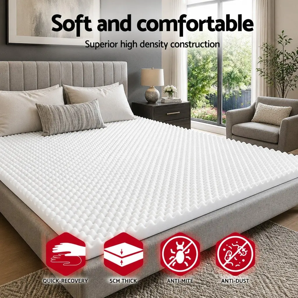 Memory Foam Mattress Topper Egg Crate 5cm King Single White Comfort Layer