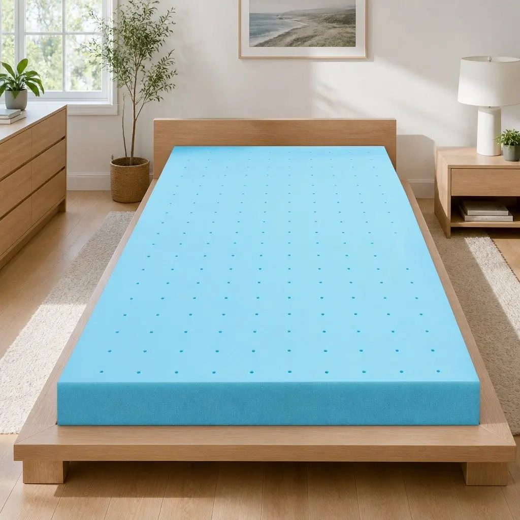 Mattress Topper Memory Foam 12cm King Single Blue Ventilated Gel Bamboo Cover