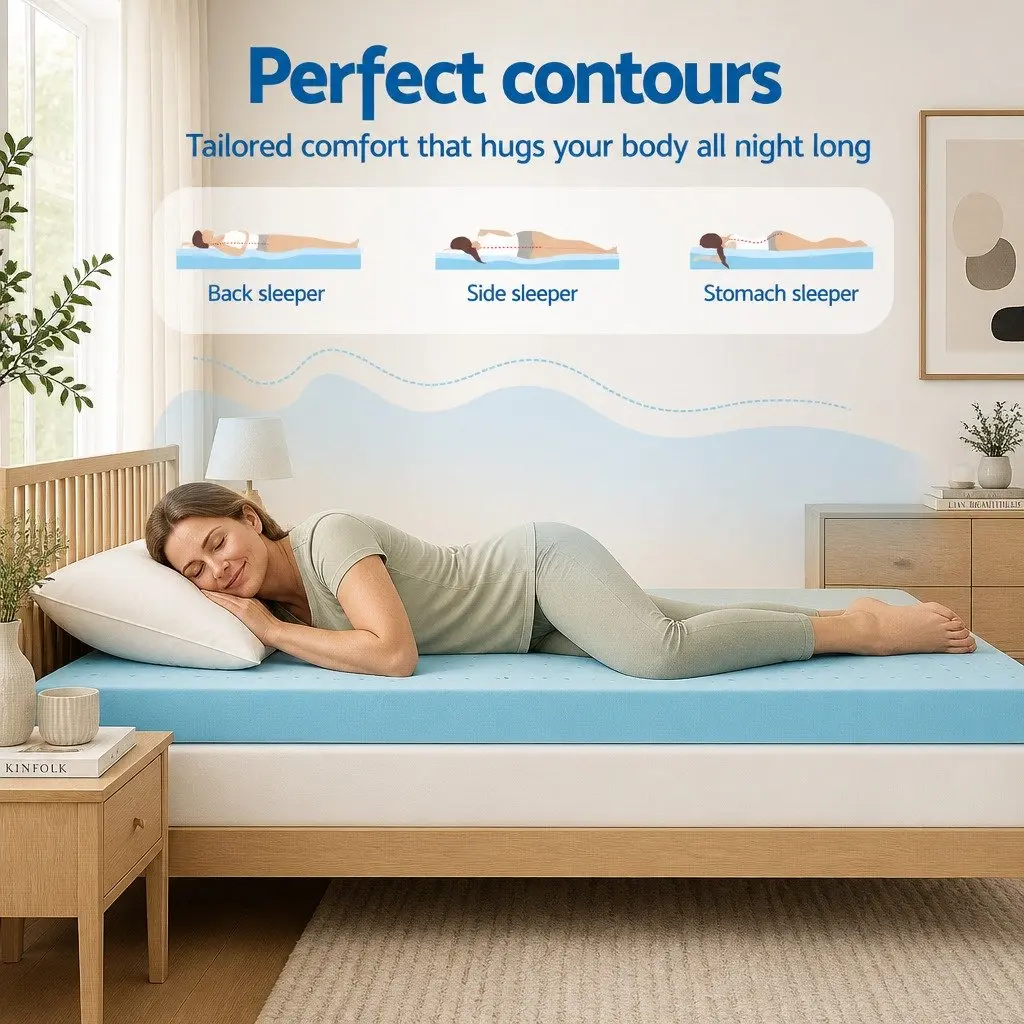 Mattress Topper Memory Foam 12cm King Single Blue Ventilated Gel Bamboo Cover