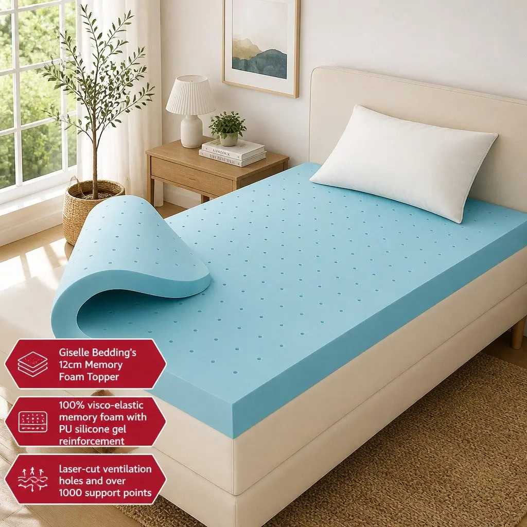 Mattress Topper Memory Foam 12cm King Single Blue Ventilated Gel Bamboo Cover