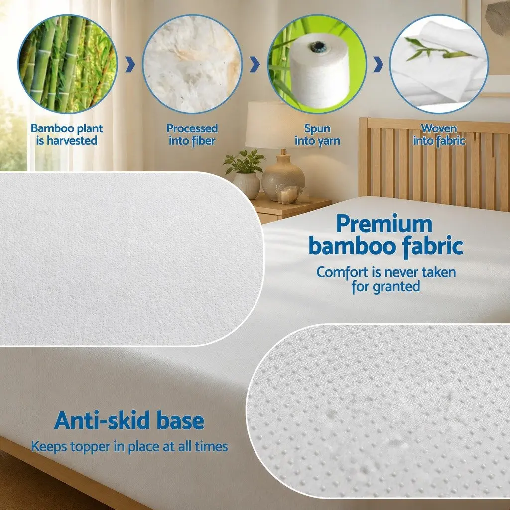Single Bed Mattress Topper 12cm Ventilated Gel Memory Foam Bamboo Cover Blue