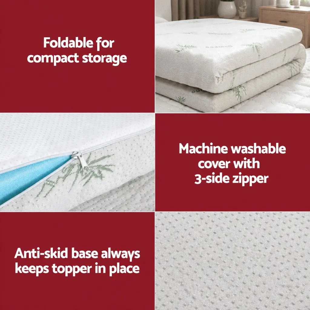 Memory Foam Mattress Topper Double Bed 5cm Ventilated Gel Blue Bamboo Cover
