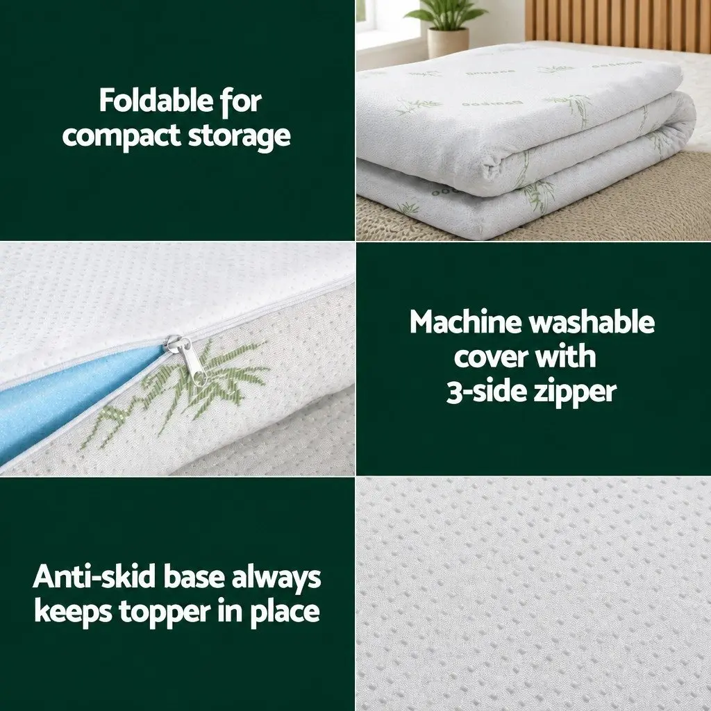 Memory Foam Mattress Topper King Bed 5cm Cool Gel Ventilated Blue Removable Cover