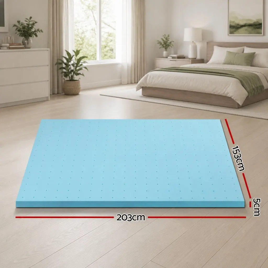 Memory Foam Mattress Topper Queen Bed 5cm Thick Ventilated Gel Blue