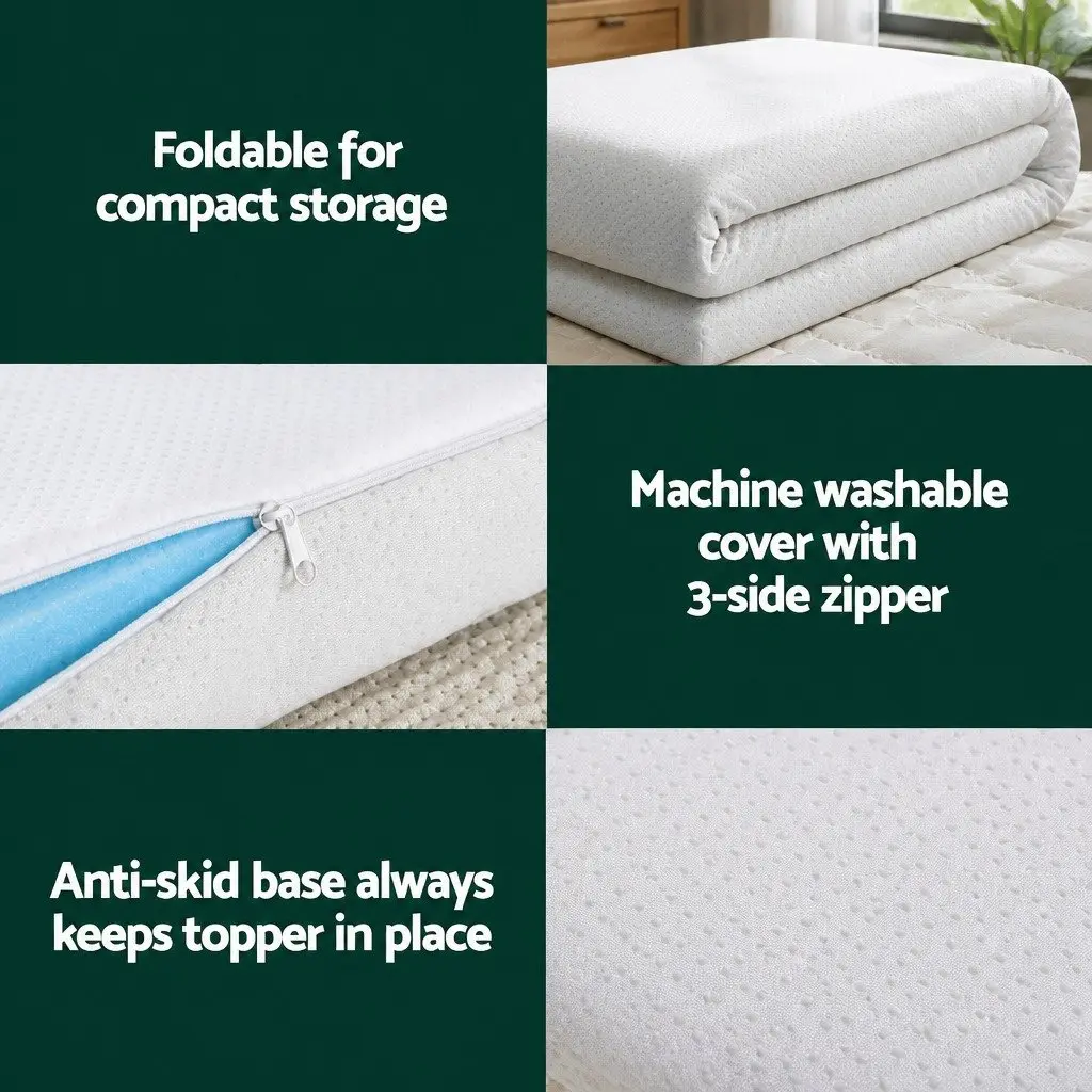 Double Bed Mattress Topper Gel Cool 8cm Memory Foam Ventilated for Sleep Comfort