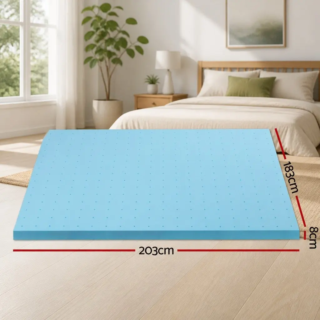 Memory Foam Mattress Topper 8cm King Bed Comfort Support Blue