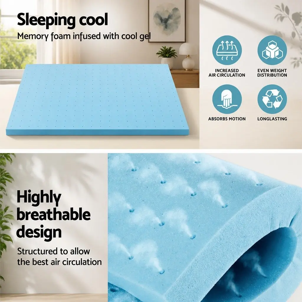 Memory Foam Mattress Topper 8cm King Bed Comfort Support Blue