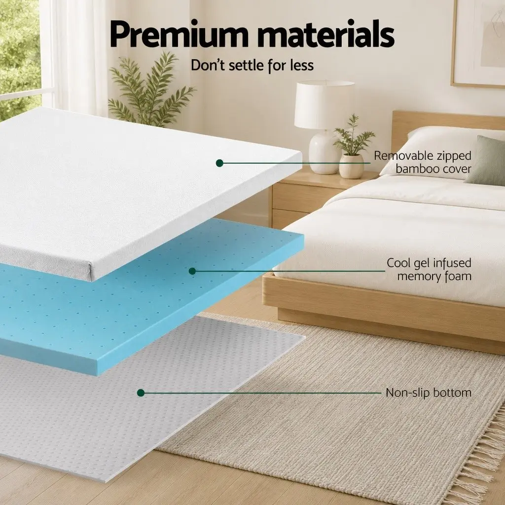 Memory Foam Mattress Topper 8cm King Bed Comfort Support Blue