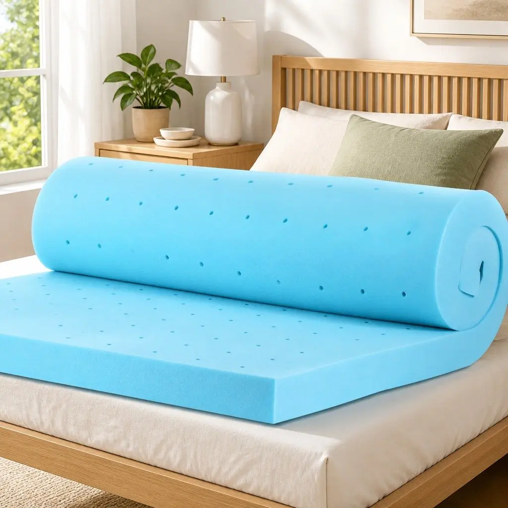Memory Foam Mattress Topper 8cm King Single Ventilated Cool Gel Blue