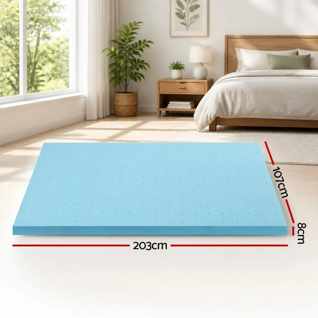 Memory Foam Mattress Topper 8cm King Single Ventilated Cool Gel Blue