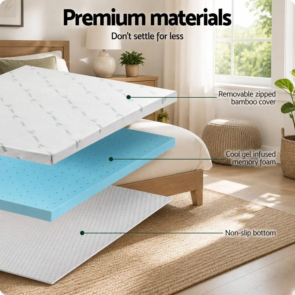 Memory Foam Mattress Topper 8cm King Single Ventilated Cool Gel Blue