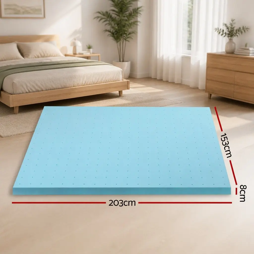 Memory Foam Mattress Topper Queen Bed 8cm Thick Ventilated Cool Gel Bamboo Cover Blue