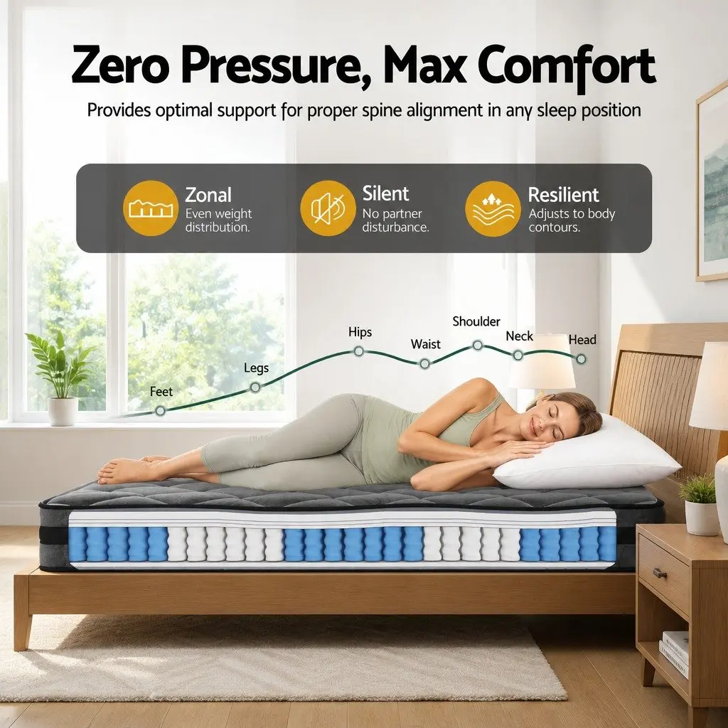 Double Mattress Medium Firm 22cm Pocket Spring Grey or Black