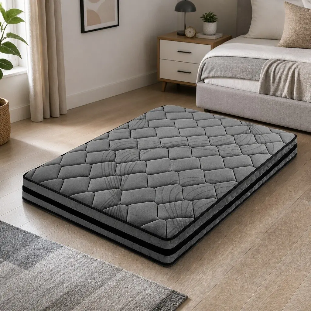 Pocket Spring Mattress Medium Firm Queen Size 22cm Grey Black
