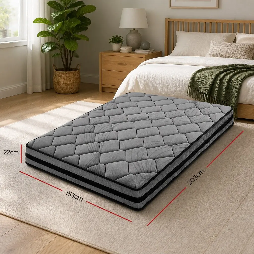Pocket Spring Mattress Medium Firm Queen Size 22cm Grey Black