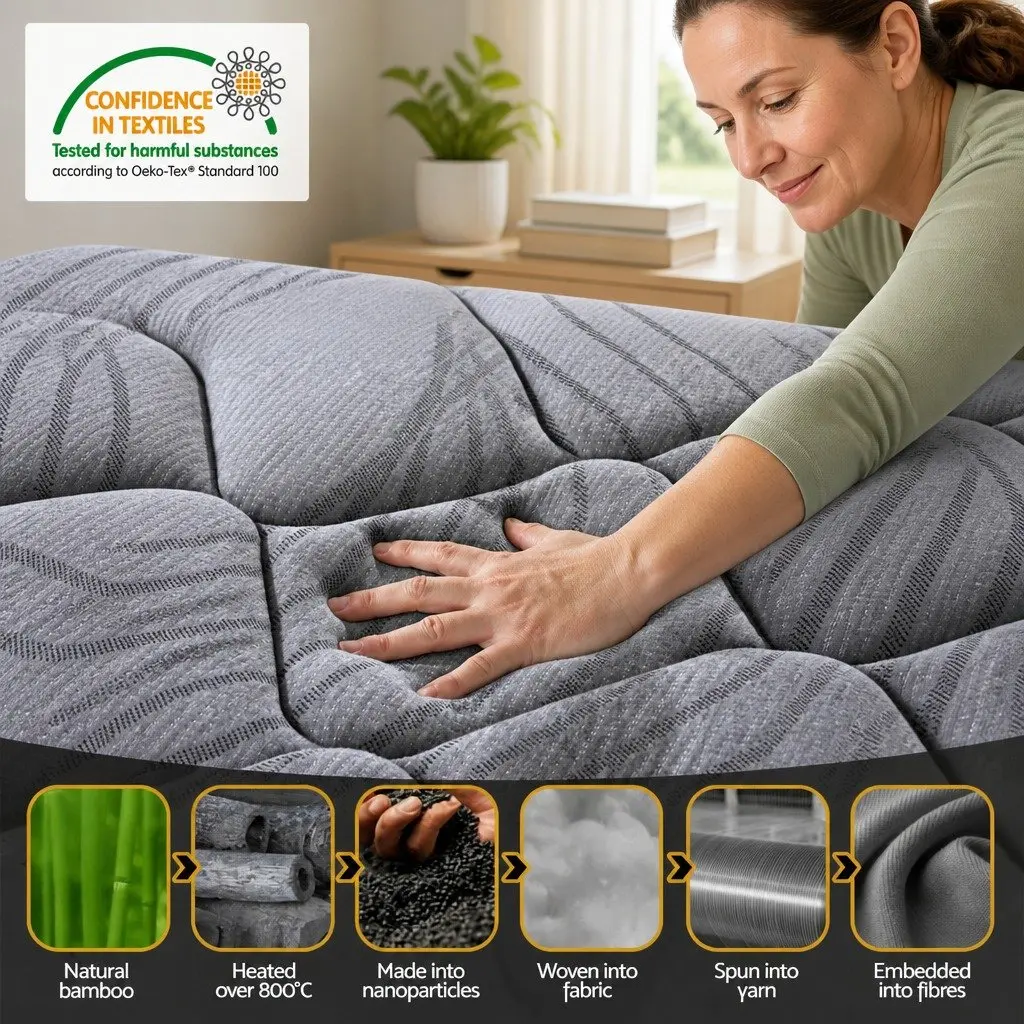 Pocket Spring Mattress Medium Firm Queen Size 22cm Grey Black