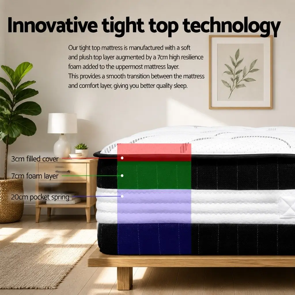 Queen Mattress 30cm Medium Firm Pocket Spring Bed Sleep Support Breathable