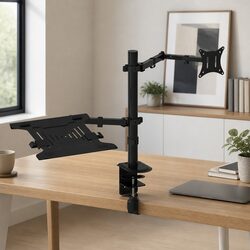 Dual Monitor Arm Desk Mount with Laptop Tray Black Fully Adjustable VESA