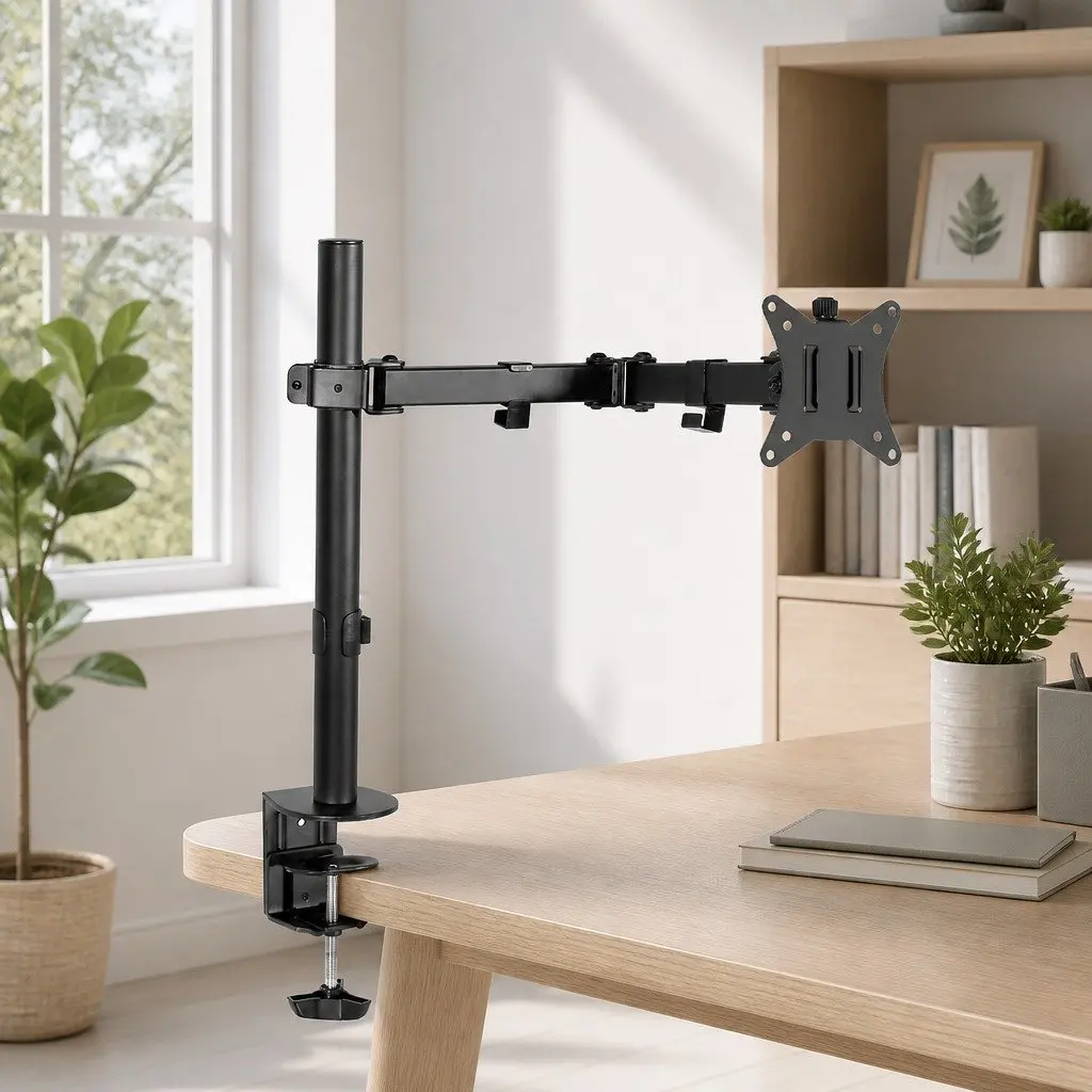 Single Monitor Arm Desk Mount Adjustable Screen Holder Up to 32 Inch Black