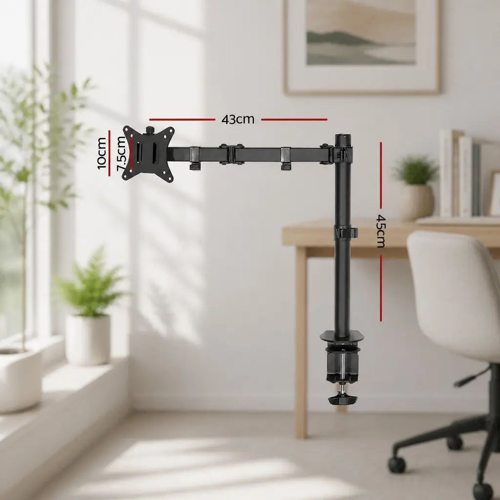 Single Monitor Arm Desk Mount Adjustable Screen Holder Up to 32 Inch Black