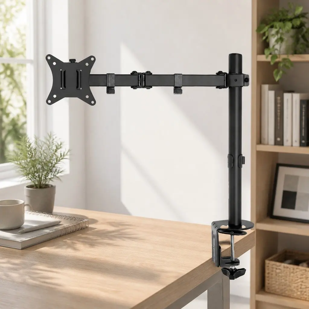 Single Monitor Arm Desk Mount Adjustable Screen Holder Up to 32 Inch Black