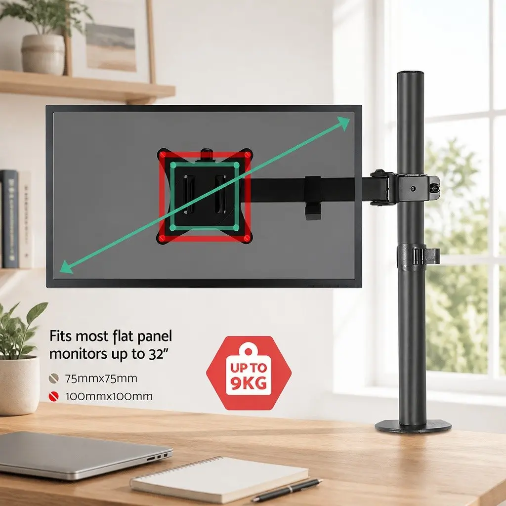 Single Monitor Arm Desk Mount Adjustable Screen Holder Up to 32 Inch Black